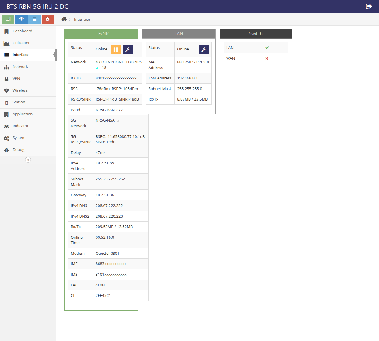 Interface page